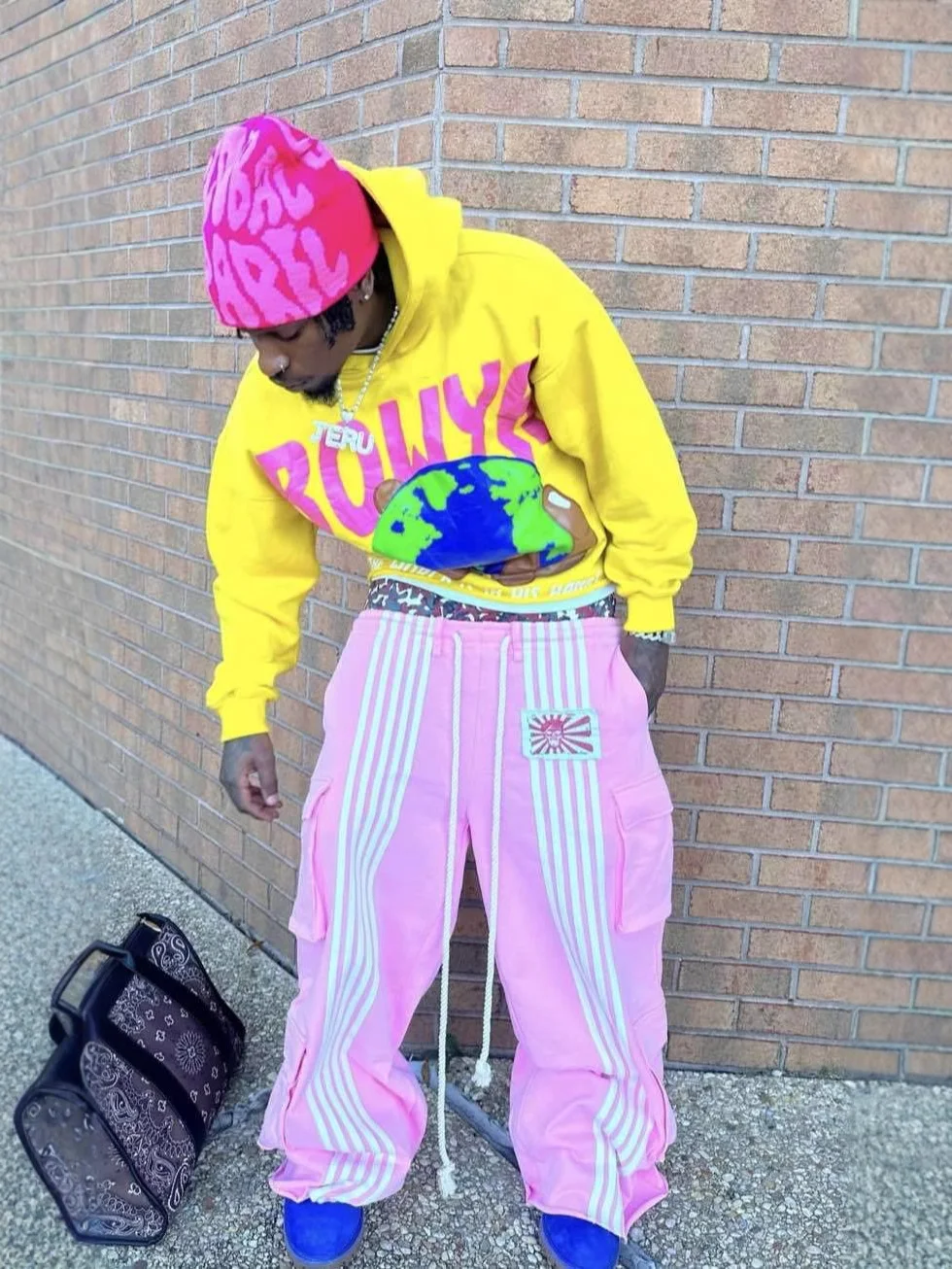 Athvotar Athvotar High Street Workwear Double Waist Head Trousers Leaf Camouflage Heavy Industry Striped Broad Leg Trousers