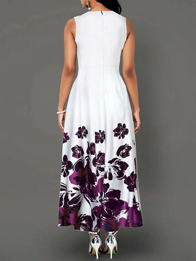 Women's A-Line Dress Maxi long Dress Sleeveless Print Print Summer Casual White Black Blue Purple Wine Green S M L XL XXL