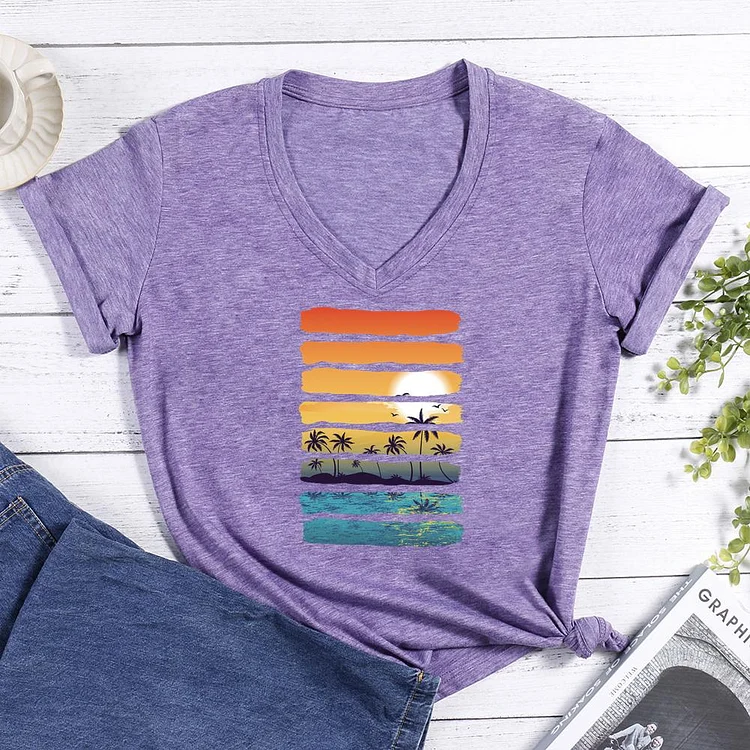Summer beach V-neck T Shirt-Annaletters