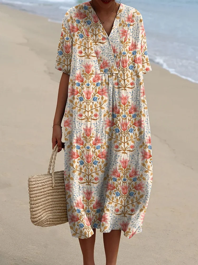 Women's Vintage Floral Print Casual Flowy Dress