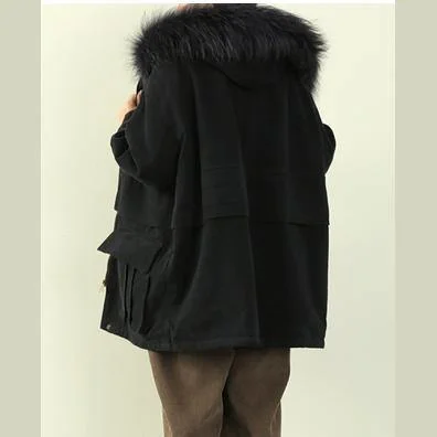 Luxury black winter coats plus size clothing hooded faux fur collar overcoat