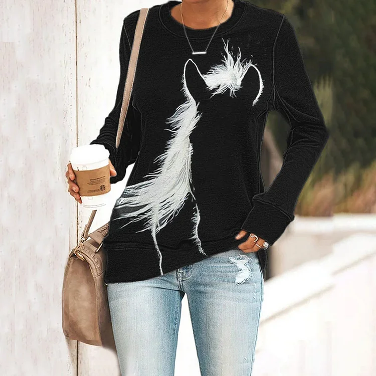 VChics Vintage Western Horse Silhouette Print Sweatshirt