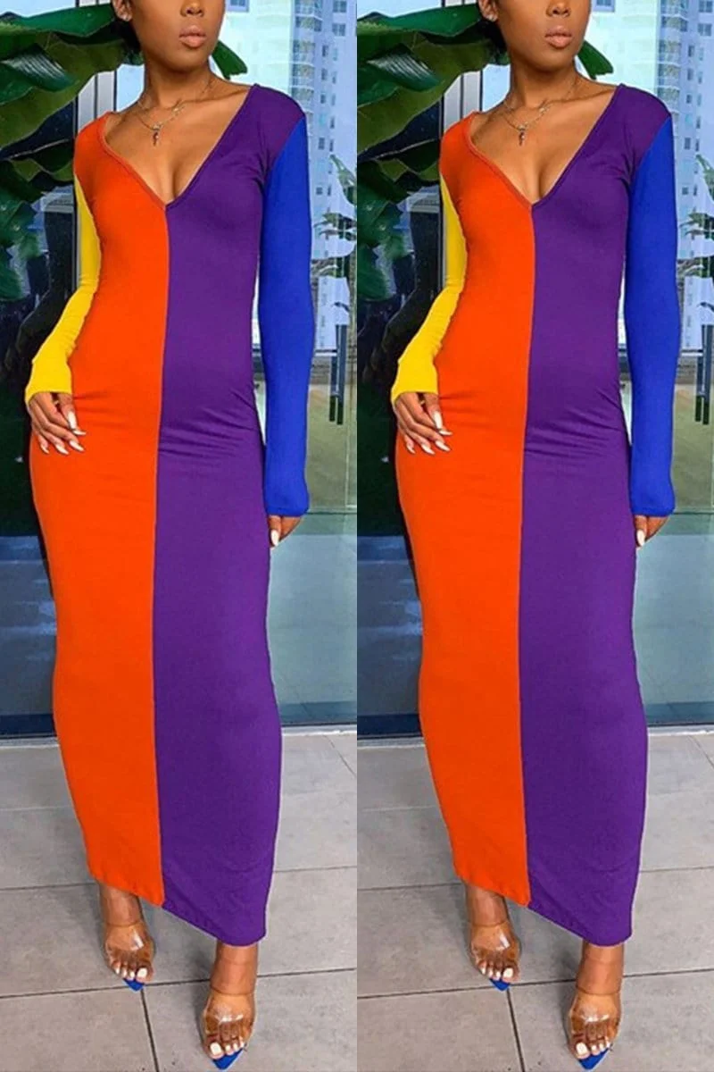 Sexy V-Neck Multicolor Dress (With Belt)
