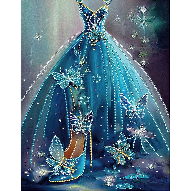 Partial Special-Shaped Diamond Painting - Blue Wedding Dress 30*40CM