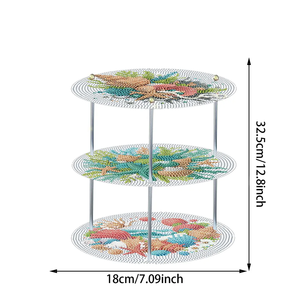 3 Tier Wooden Special Shape Ocean Shells DIY Diamond Painting Storage Tray