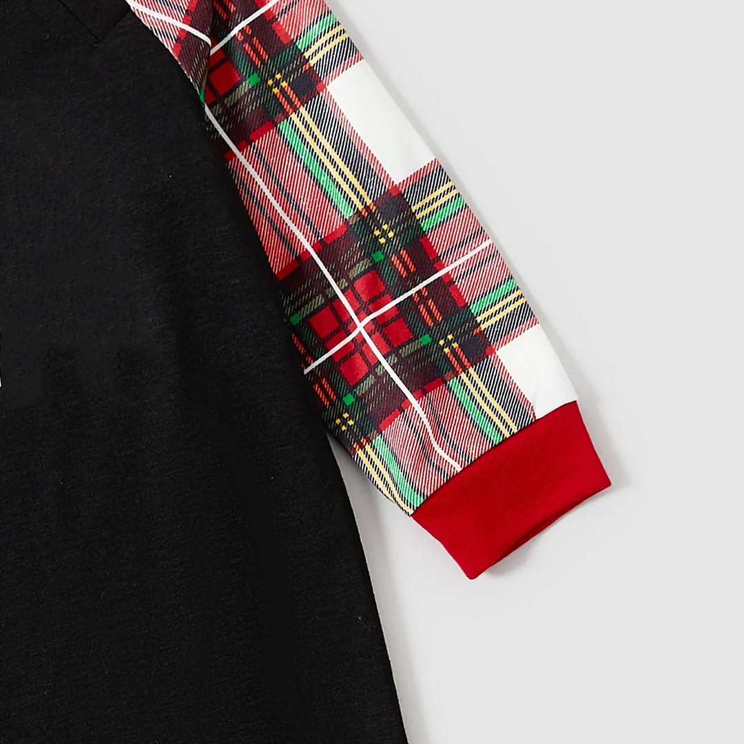 "Dear Santa They are The Naughty Ones" Slogan Printed Red & White & Green Plaid Family Matching Pajamas