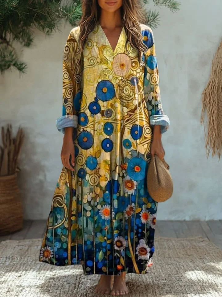 Abstract Poppy Floral Art Printed Women's Flowy Dress