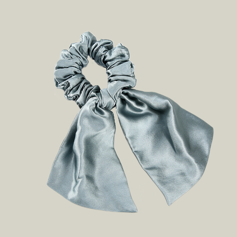 Chouchou plissé en soie avec nœud décoratif 16 Momme- SOIE PLUS