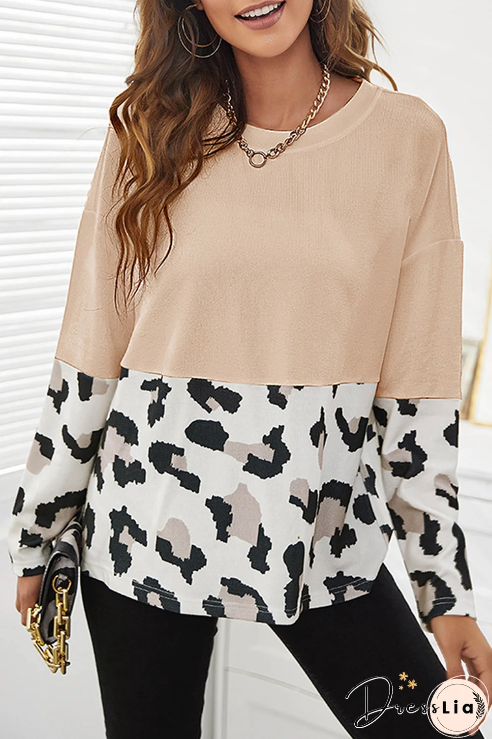 Casual Print Split Joint O Neck Tops