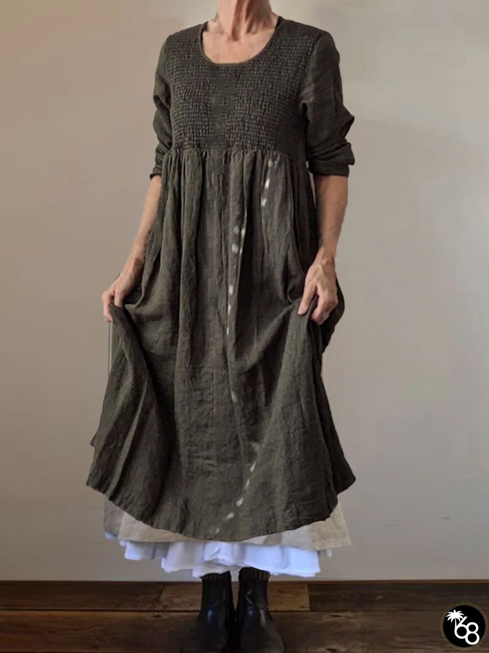 Vintage Smocking Pleated Maxi Dress | 168DEAL