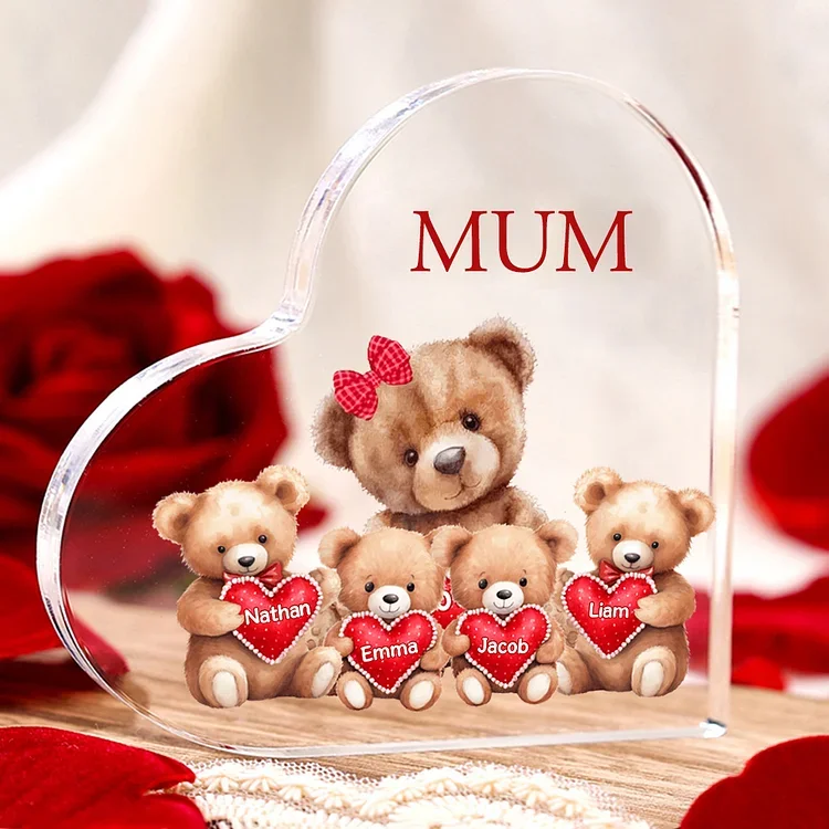 Personalised Acrylic Heart Keepsake Custom 2–9 Names Teddy Bear Ornaments Gifts for Grandma/Mum