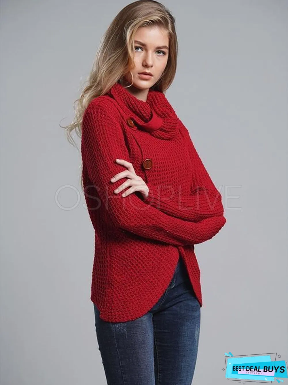 Loose Solid High-Neck Knitting Sweater
