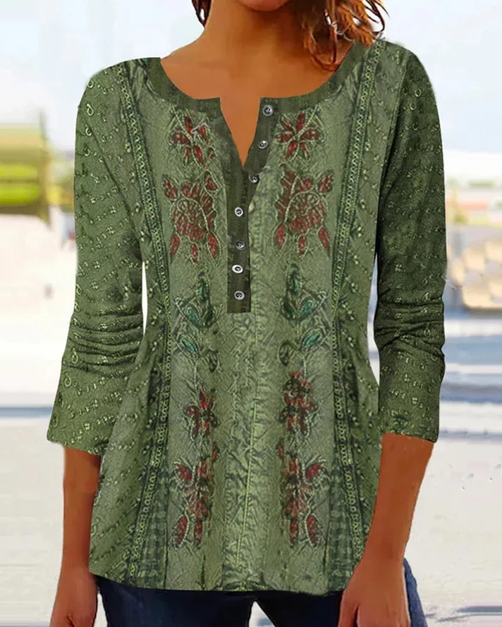 Casual Floral Print V-Neck Top