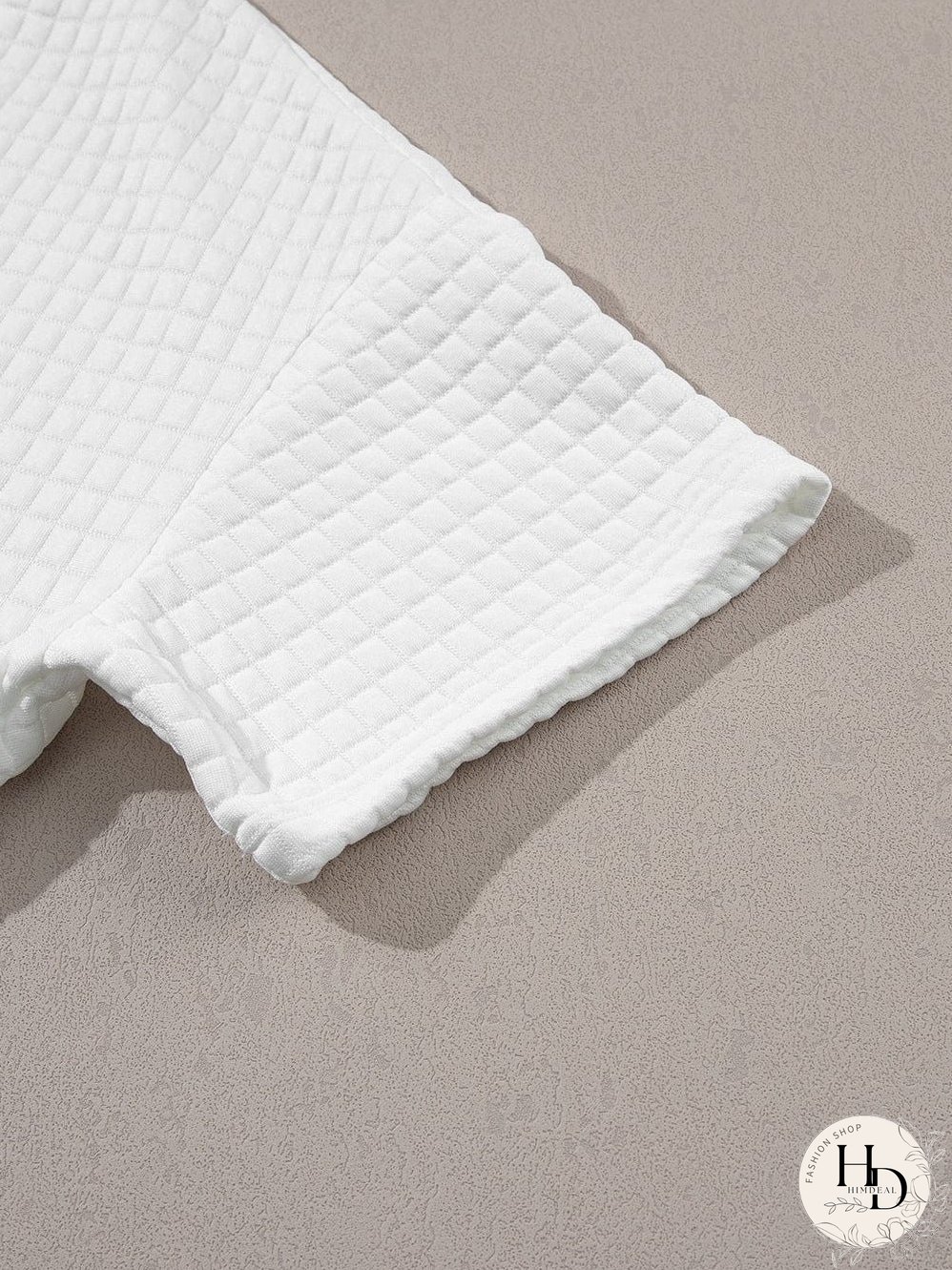 Chic White Textured Lattice Crop Top and Jogger Pants Ensemble