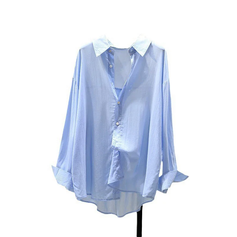 Uveng Uveng Summer Wearing Long-Sleeved White Soft Shirt Women's Korean Version Of Loose Leisure Thin Shirt