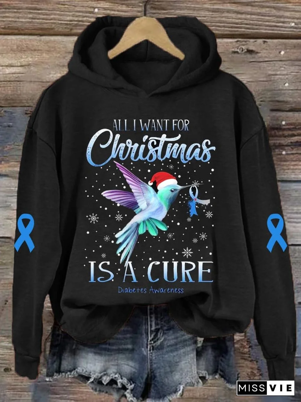 Women's Diabetes Awareness All I Want For Christmas Is A Cure Hoodie