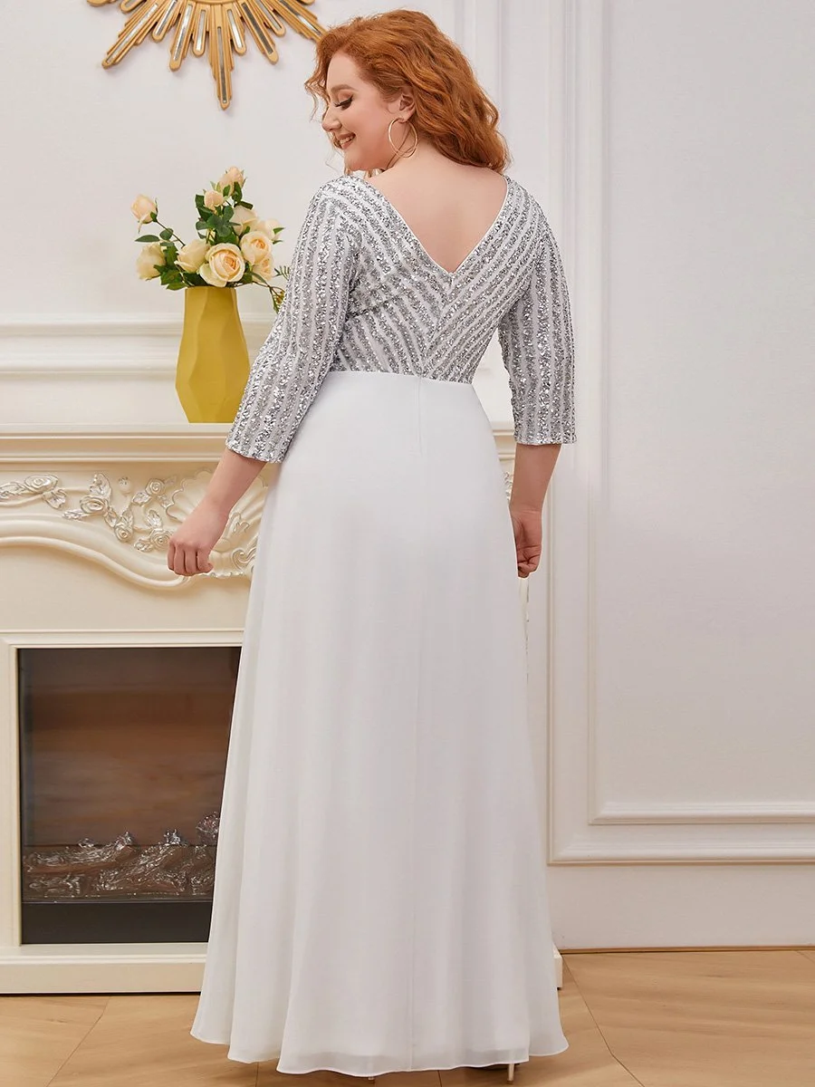 Sexy V Neck A-Line Sequin Wholesale Evening Dresses With 3/4 Sleeve