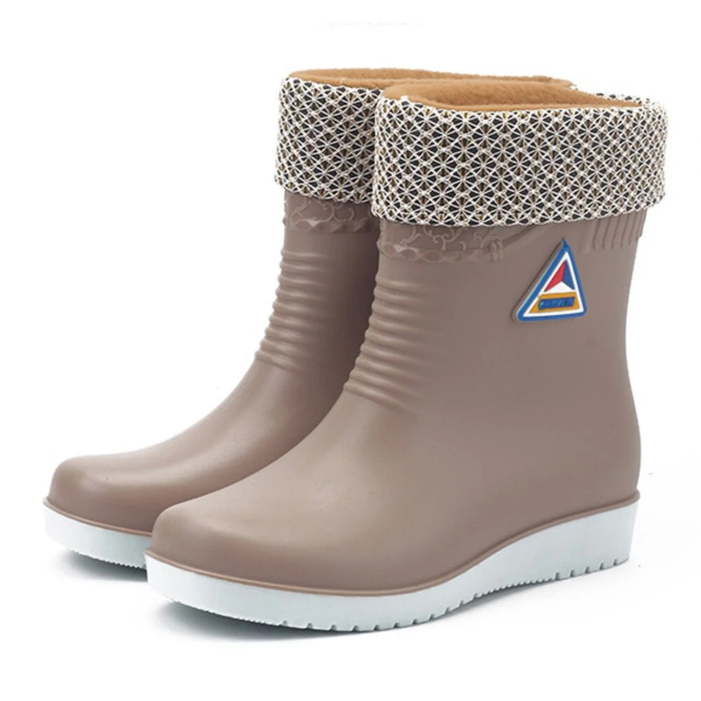 Flats Non Slip Rain Boots Women Warm Mid Tube Round Toe Snow Boots Outdoor Water Shoes  Waterproof  Rain Boots