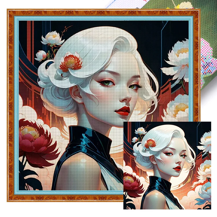 Silver-Haired Beauty (40*40cm) 14CT Stamped Cross Stitch gbfke