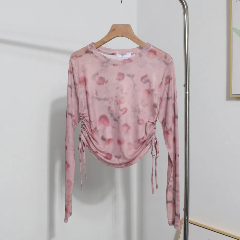 Uveng Real Shooting 2024 Summer New Long-Sleeved Short-Sleeved T-Shirt Sun Protection Shirt Thin Perspective Tie-Dye Mesh Hooder 6928