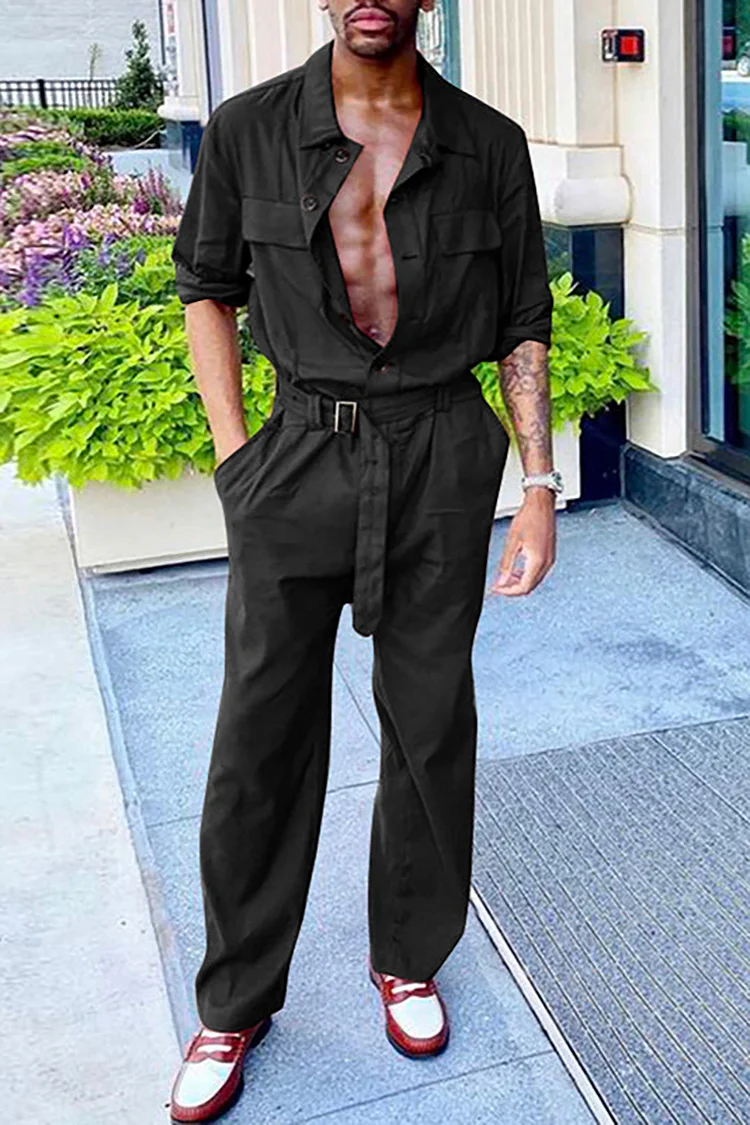 Casual Belted Long Sleeve Slim Fit Jumpsuit [Pre-Order]