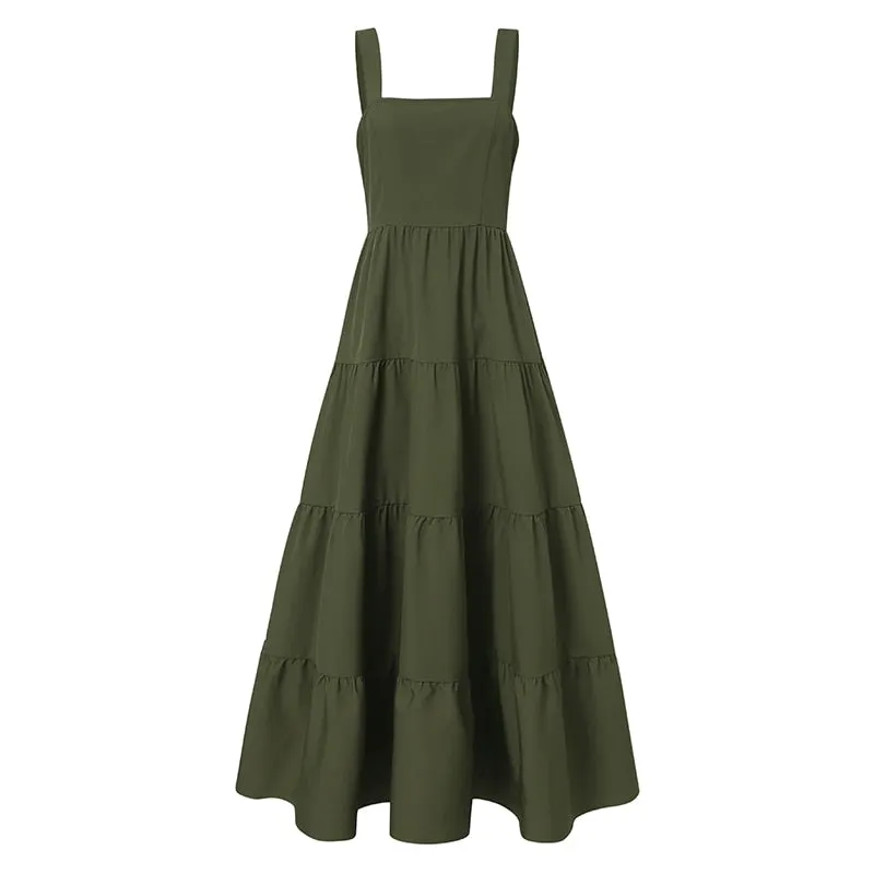 Bohemian Holiday Sundress ZANZEA Women Summer Sleeveless Swing Tiered Dress  Loose Long Tank Dresses Party Sarafans