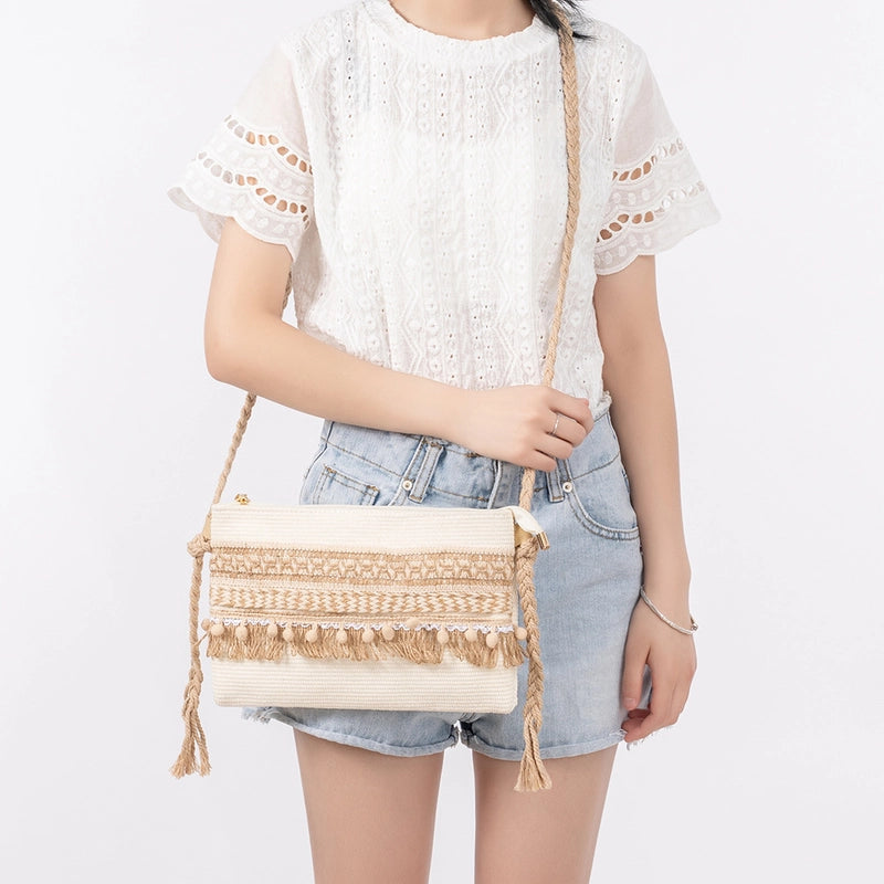 Women’s Small Polyester Stripe Elegant Streetwear Weave Sewing Thread Square Zipper Square Bag