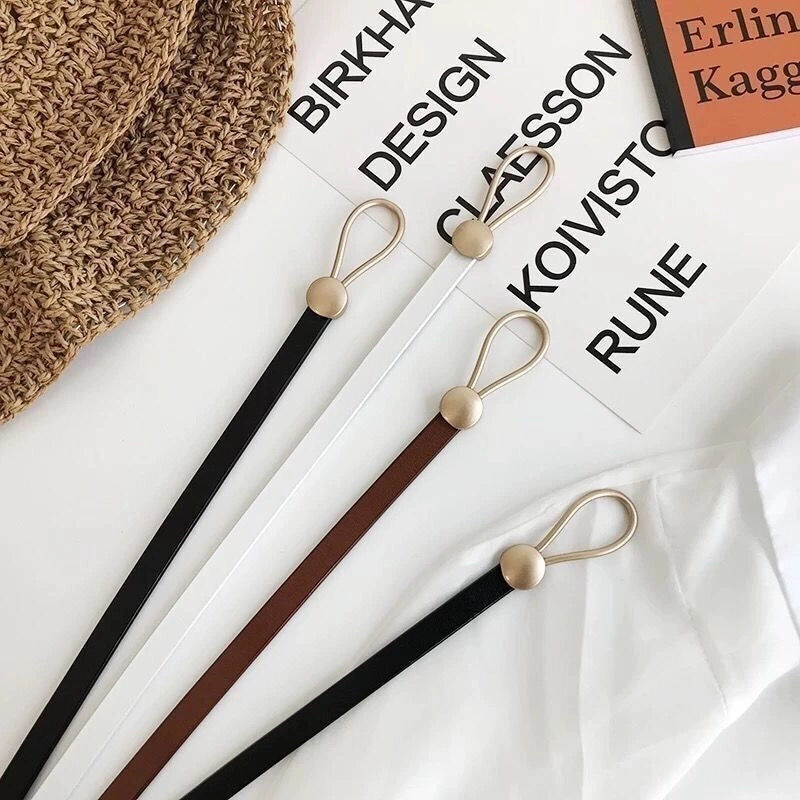 Minimalist Solid Color Pu Leather Alloy Women’s Leather Belts