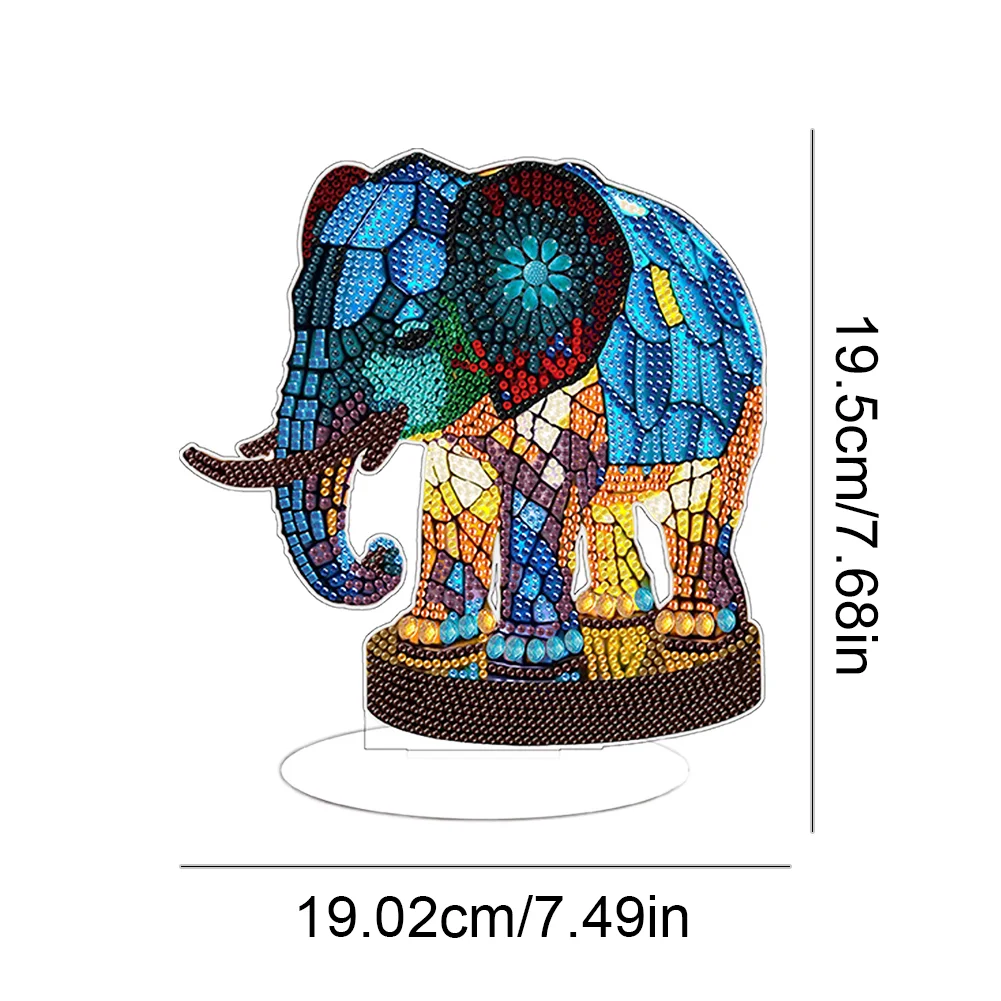 DIY Elephant Acrylic Single-Sided Diamond Painting Desktop Decoration with Light for Office Desktop Decor
