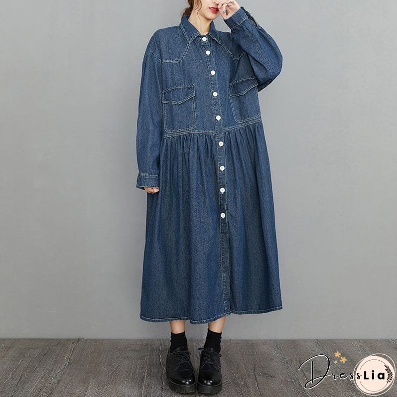 Spring Minimalist Loose Casual Denim Dress Long Sleeve