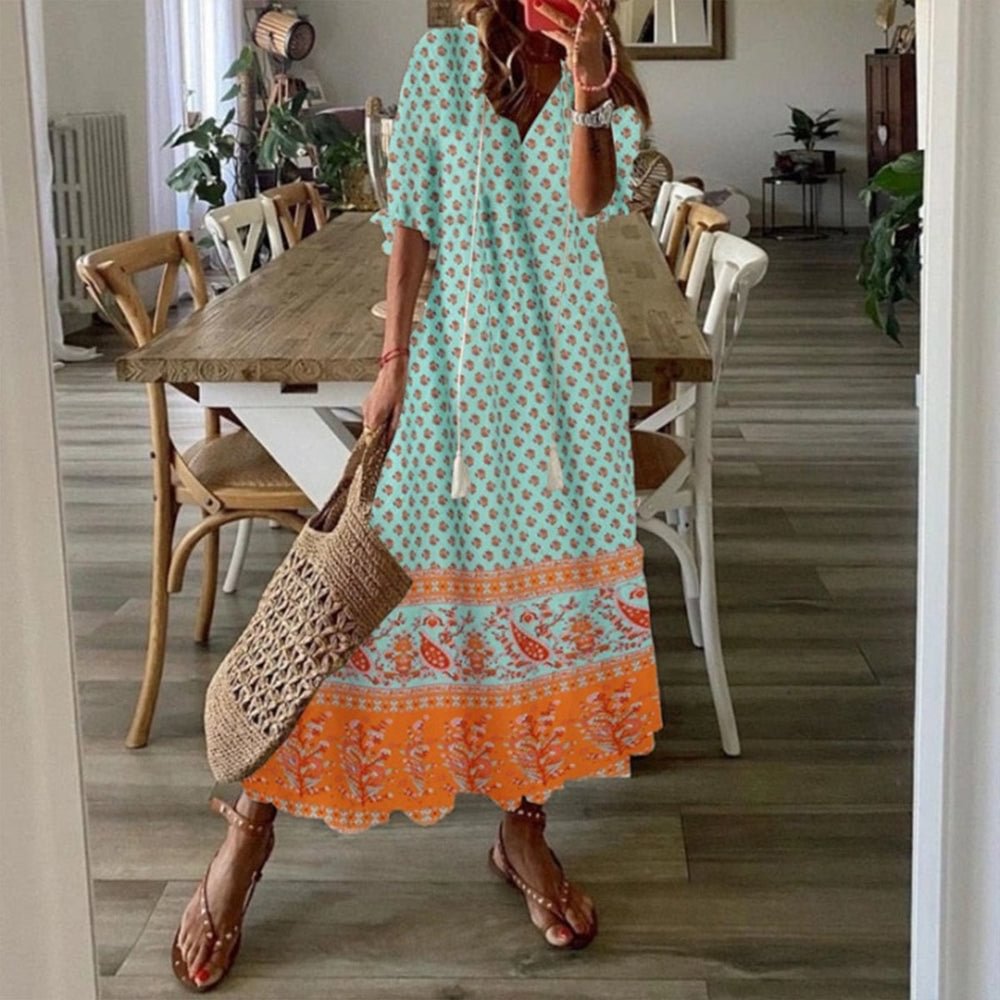 Youthful V-Neck Short Sleeve Midi Dress