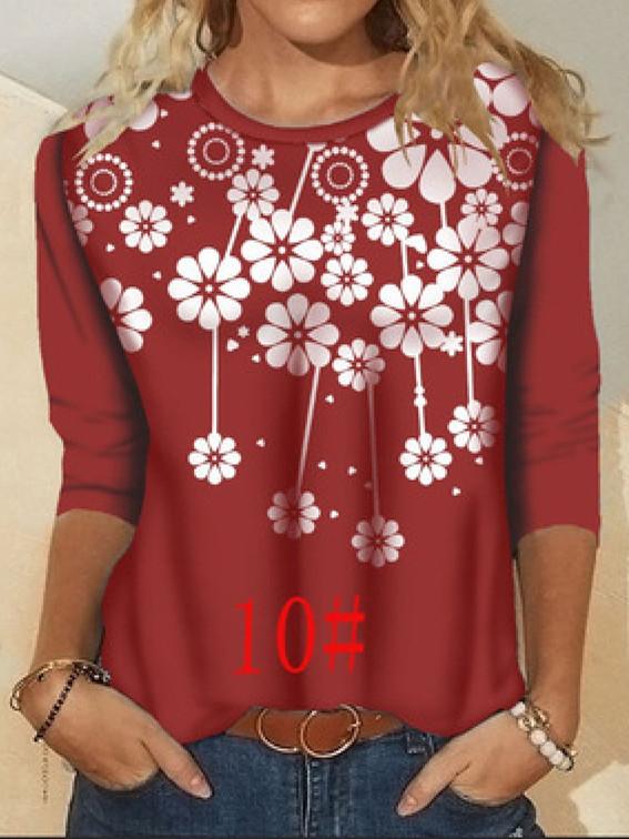 Women Long Sleeve Scoop Neck Floral Printed Graphic Top