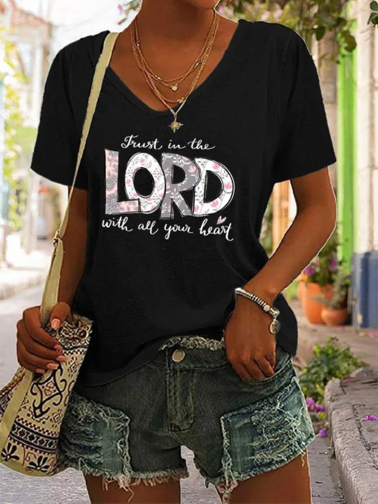 Vefave Just In The Lord With All Your Heart Print T Shirt