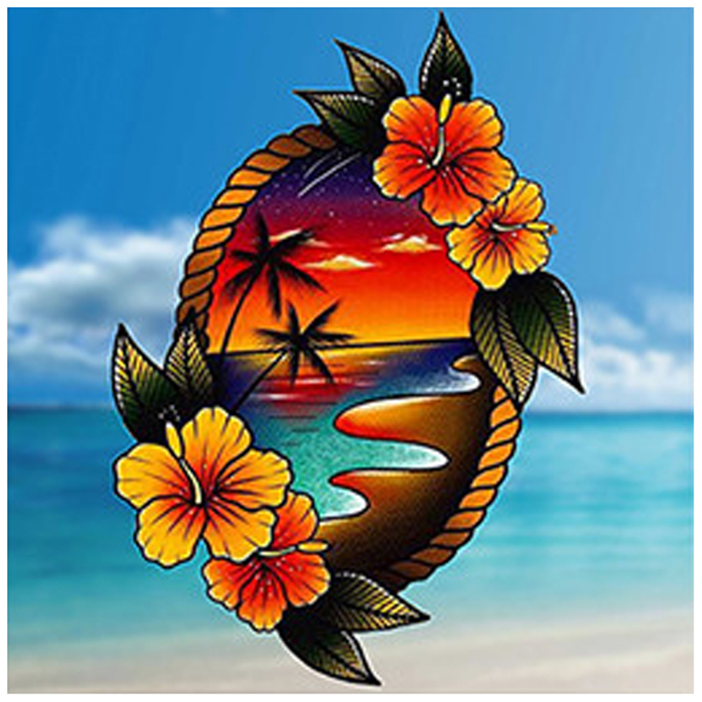 

30*30CM - Round Drill Diamond Painting - Seaside Coconut Tree, 501 Original