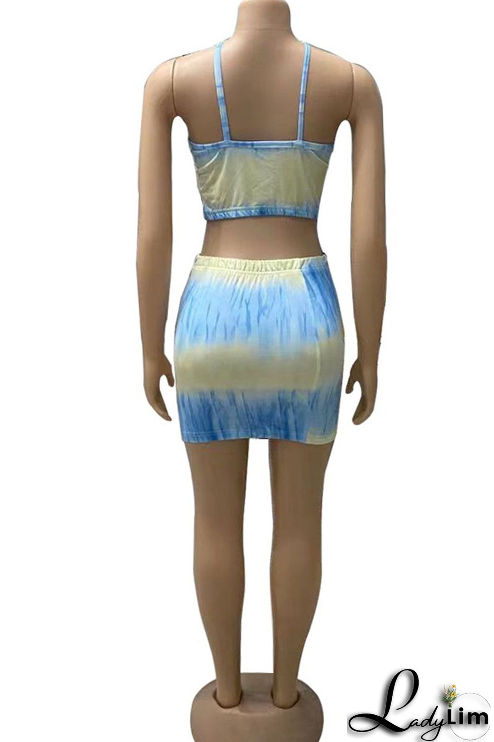 Blue Sexy Print Patchwork Halter Sleeveless Two Pieces