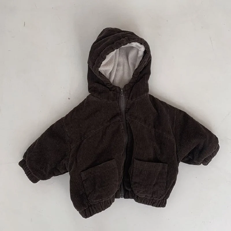 Baby Boy Girl Corduroy Down Jacket Fleece Thick Warm Infant Toddler Hooded Winter Coat Cotton Padded Outfit Baby Clothes  1-7Y