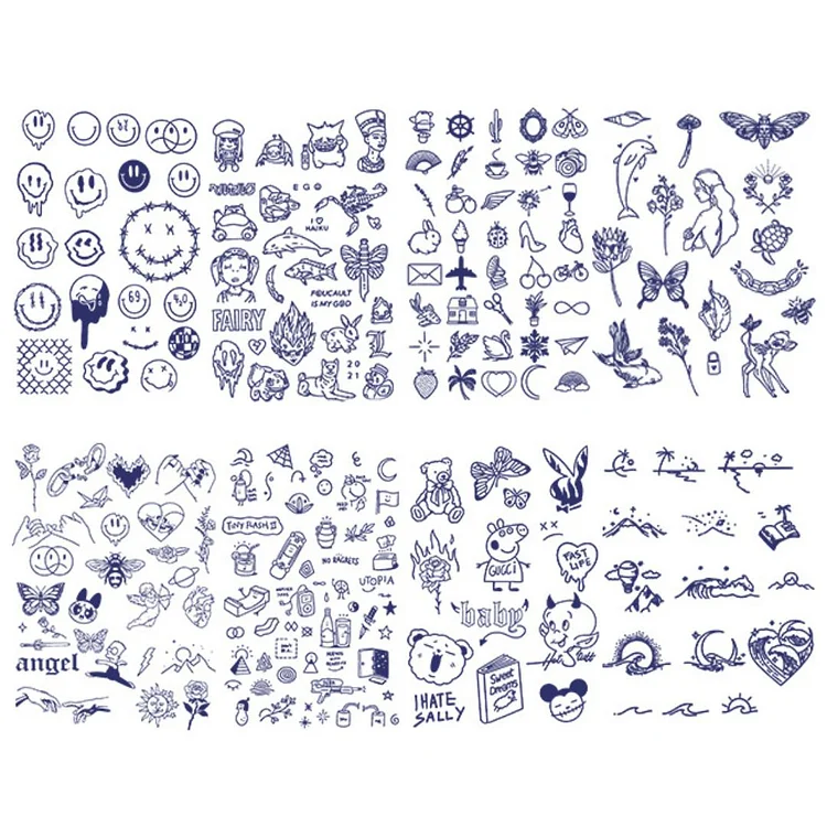 8 Sheets Small Cute Semi-Permanent Tattoo Stickers Smiley Face 