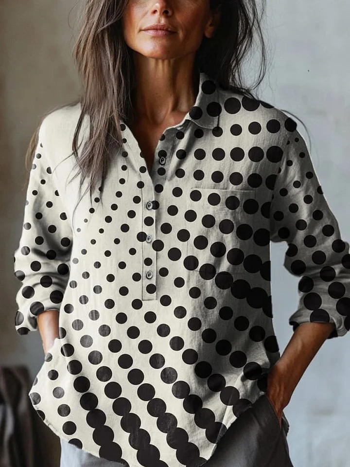 Bauhaus Style Geometric Pattern Printed Women's Casual Cotton And Linen Shirt