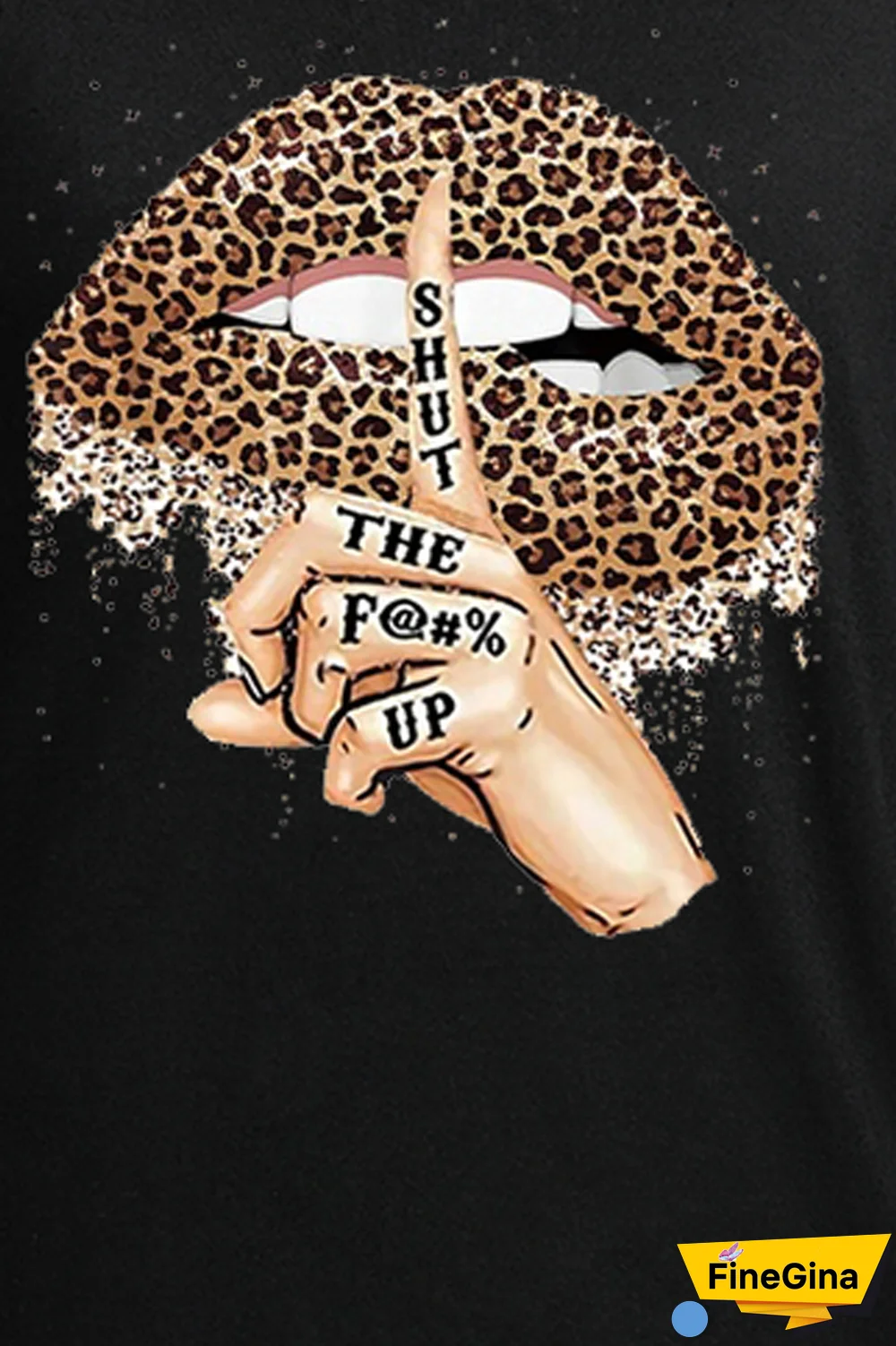 White Street Lips Printed Patchwork O Neck Tops