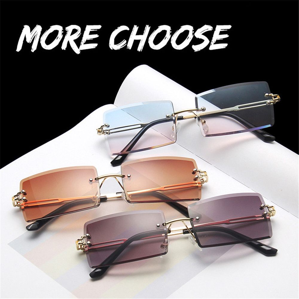Square Rimless Shades Women and Men Summer Eyewear Rimless Square Sunglasses Rectangle Sun ...