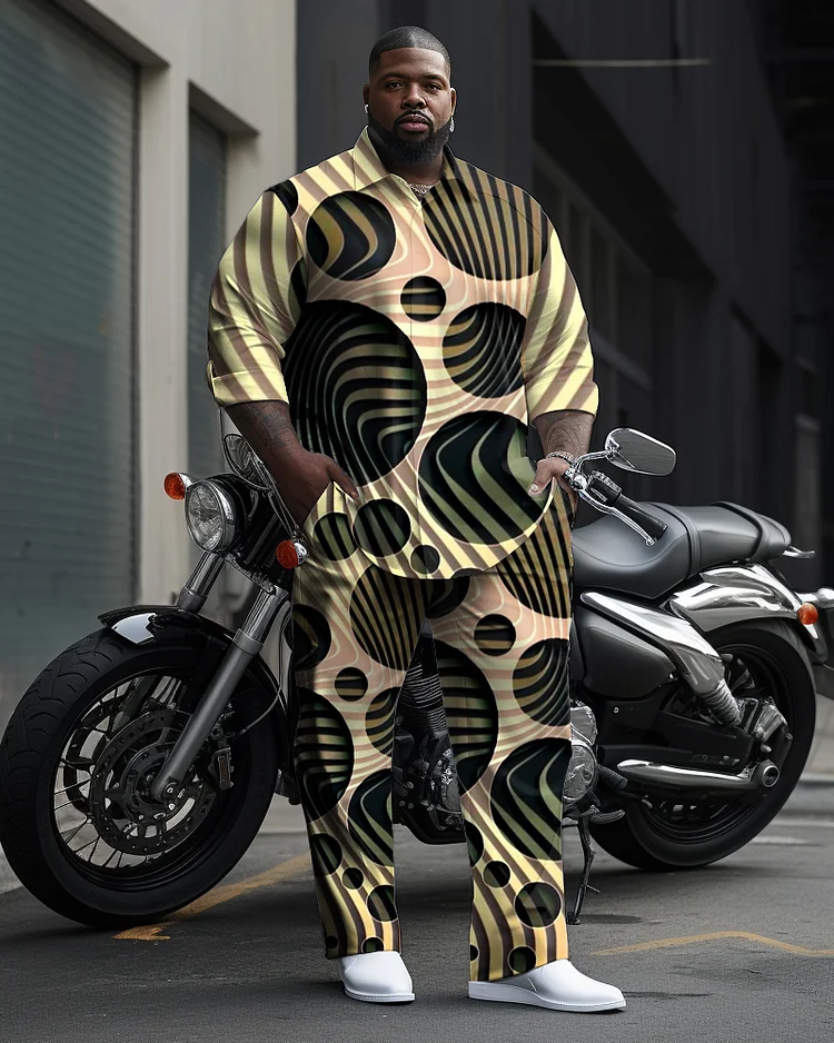 Men's Large Size Geometric Polka Dot Line Gradient Long Sleeve Walking Suit