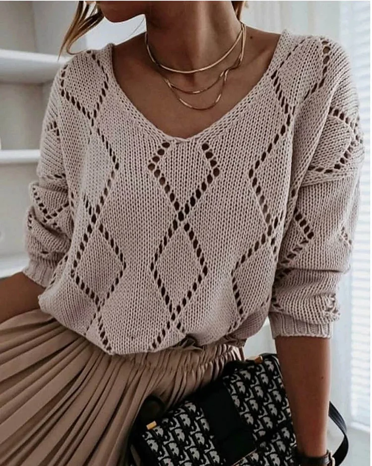 Casual Geometry Cutout Knitted Top