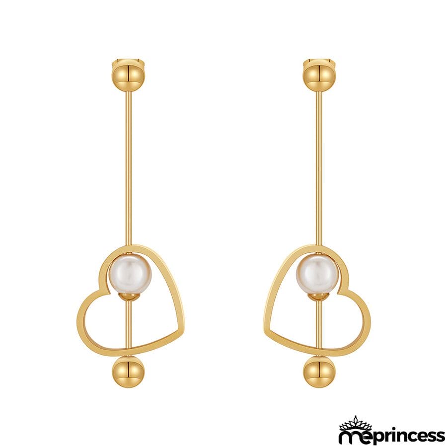 18K Gold Titanium Steel Heart-shaped Peach Heart Pearl Earrings
