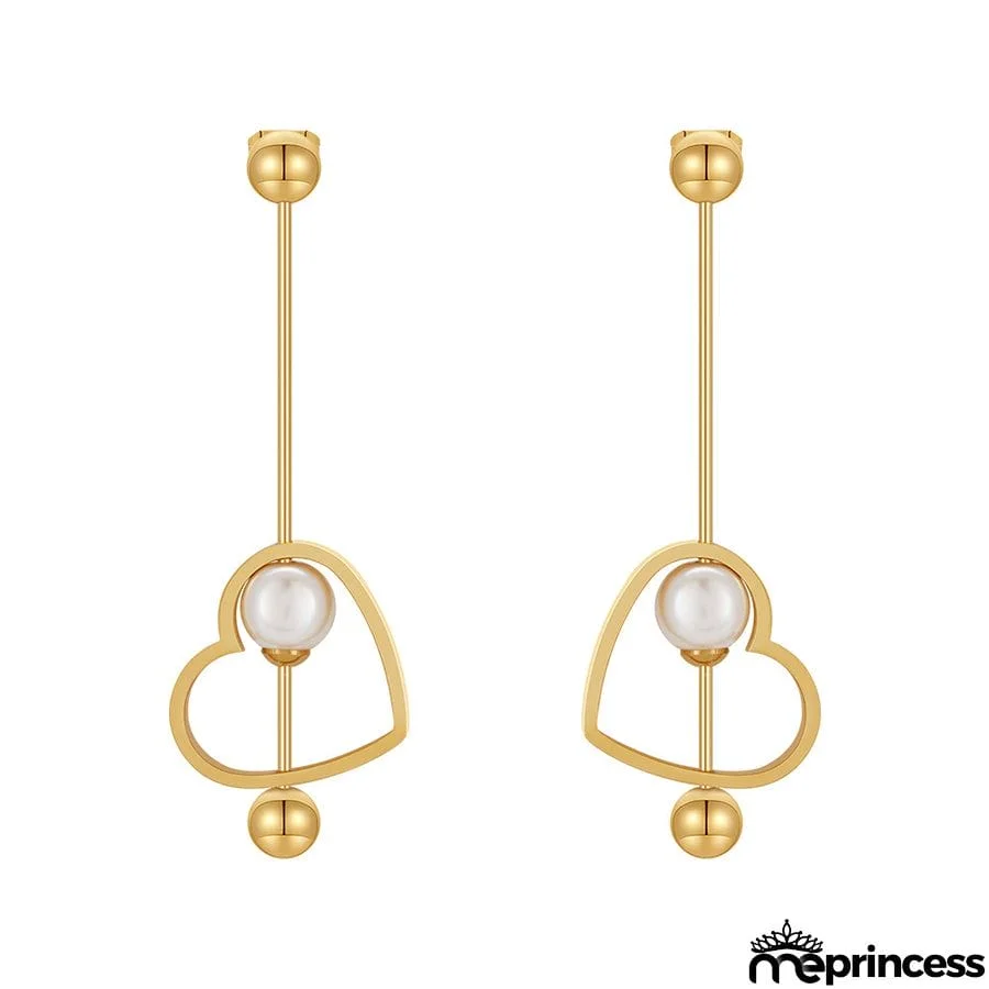 18K Gold Titanium Steel Heart-shaped Peach Heart Pearl Earrings