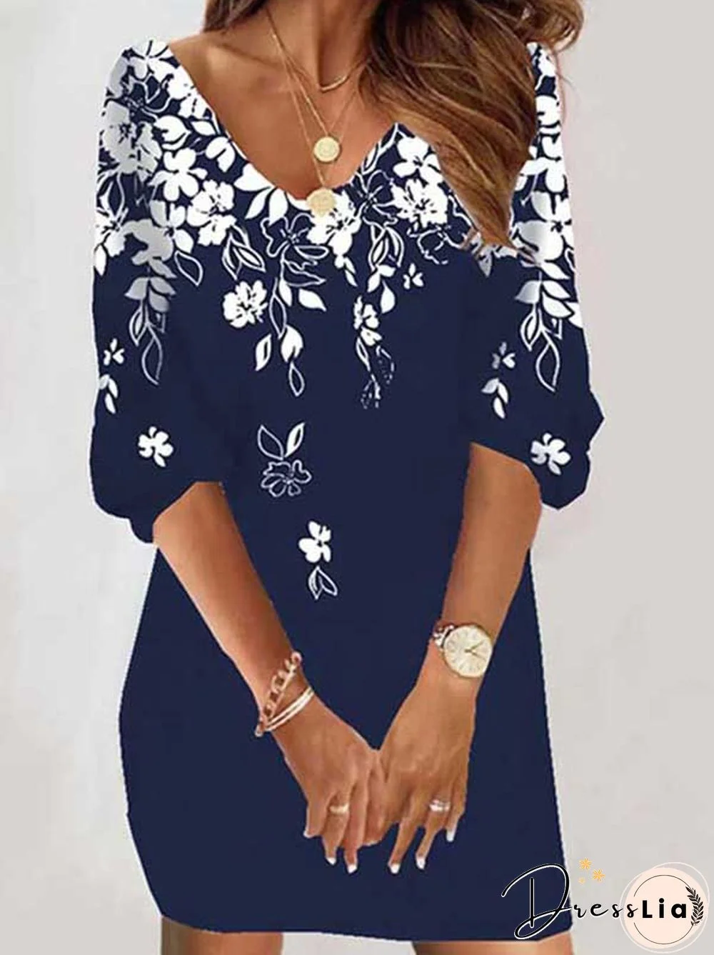 Floral V Neck Casual Dresses