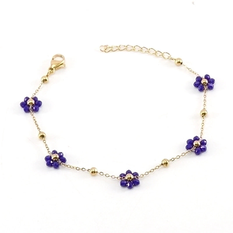Fashion Flower Artificial Crystal Titanium Steel Beaded Plating 18k Gold Plated Bracelets Necklace