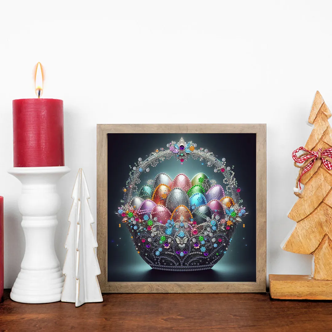 Colorful Easter Egg Basket Special Shaped 5D DIY Partial Drill Crystal Diamond Art 30x30cm