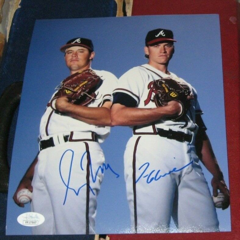 GREG MADDUX TOM GLAVINE ATLANTA BRAVES SIGNED 8X10 Photo Poster painting JSA AUTOGRAPHED FF17567