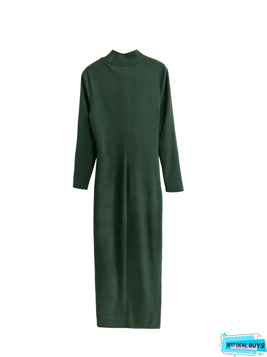 Solid Bodycon Maxi Dress, Casual Mock Neck Long Sleeve Dress, Women's Clothing