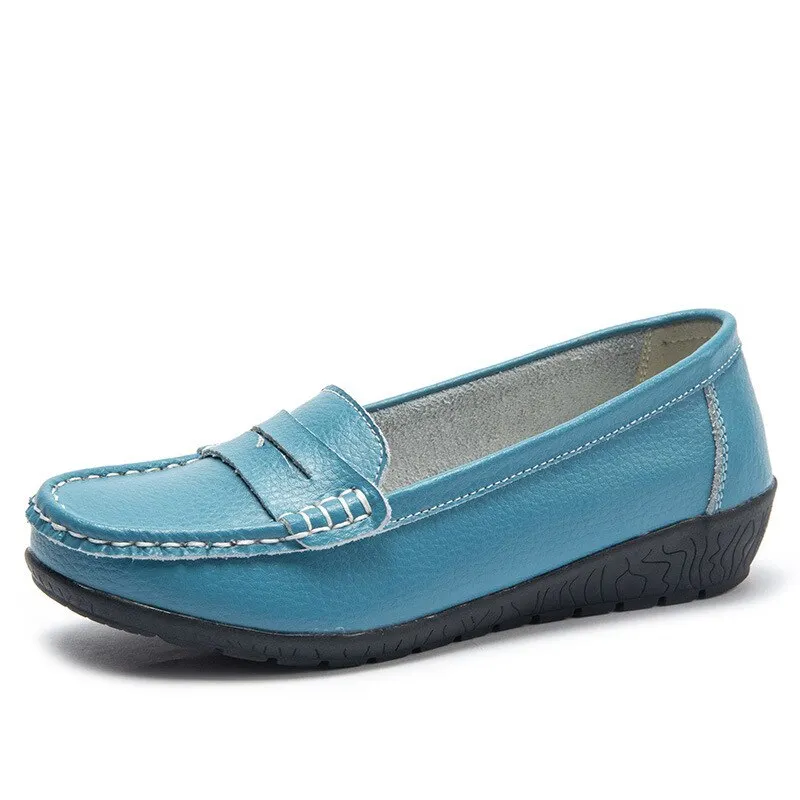 Women Flats Slip On Soft Loafers Women Genuine Leather Shoes Platform Nurse Ladies Flat Shoes Wedge White Zapatos De Mujer